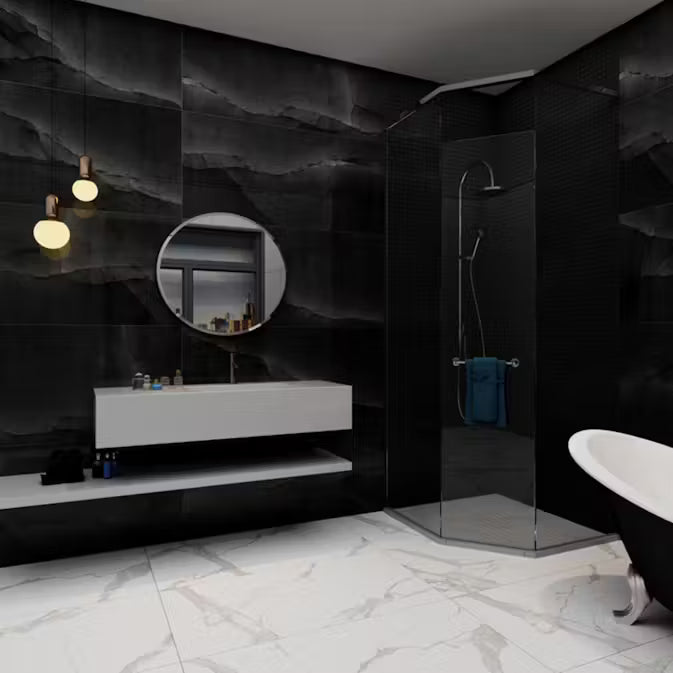 Onyx Black Hochglanz 60 x 120 cm Boden- und Wandfliese (VPE 1,44 m²)