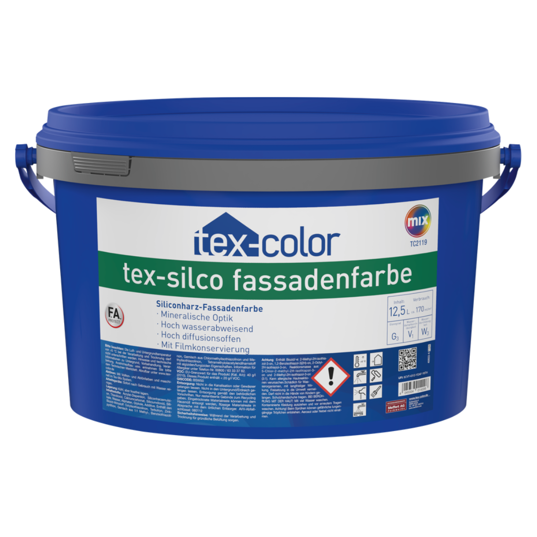 Tex-Silco Fassadenfarbe 12,5 L – Hochwertige Siliconharz-Farbe für langlebigen Wetterschutz