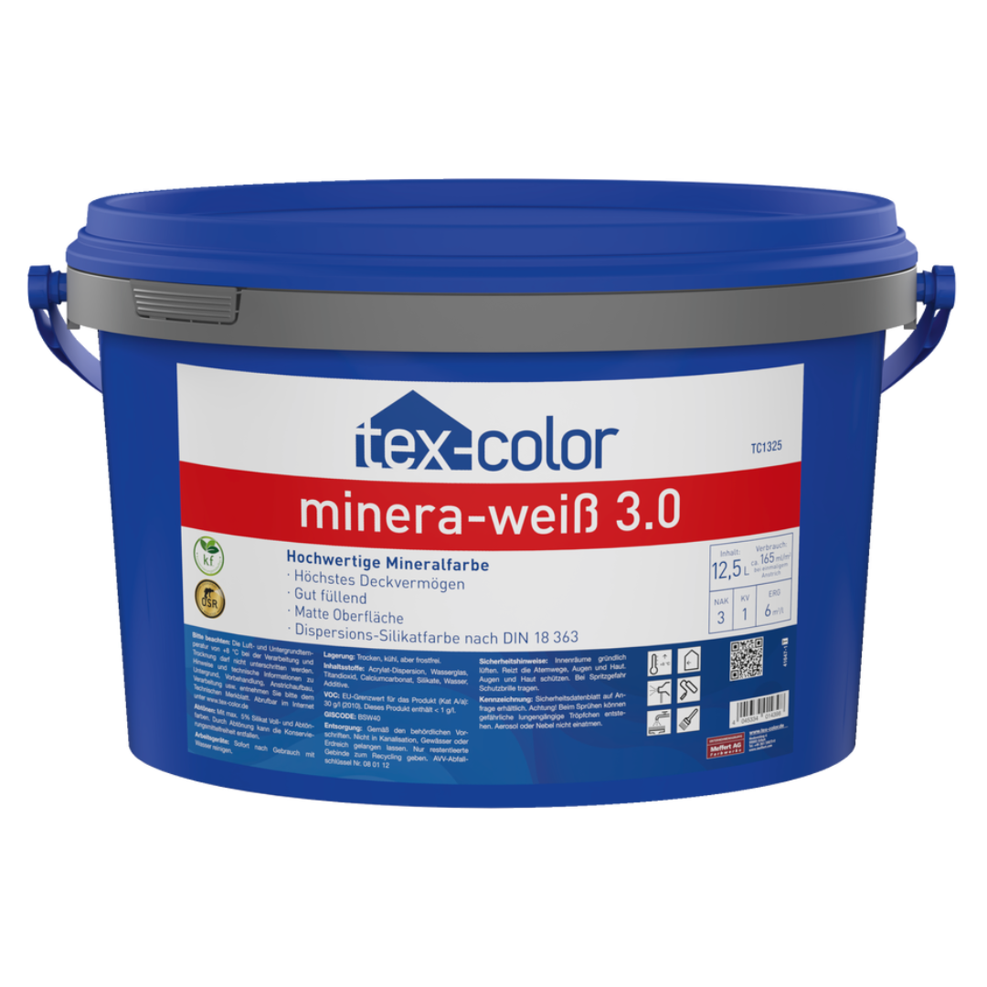 Tex-Color Minera-Weiß 3.0 – 12,5 L | Hochdeckende Dispersions-Silikatfarbe für Innenräume