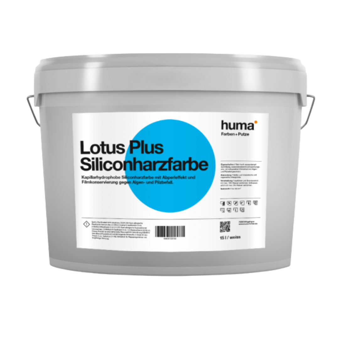 huma Lotus Plus Siliconharzfarbe Weiß 12,5 L – Hochwertige, selbstreinigende Fassadenfarbe