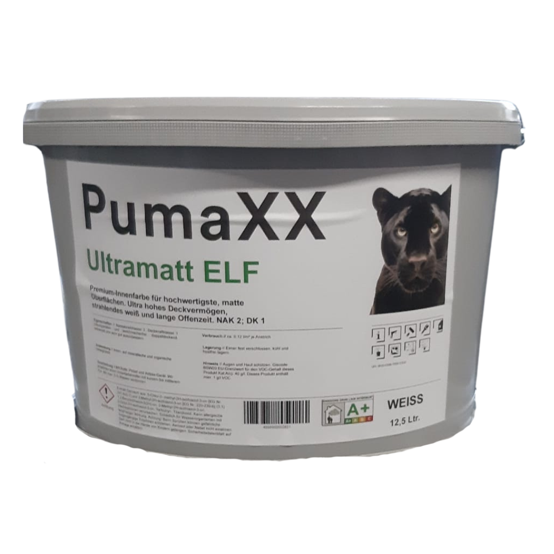 PumaXX Ultramatt ELF Innenfarbe Weiß | Hochdeckend, Stumpfmatt, Lösemittelfrei, Nassabriebklasse 1, Deckkraftklasse 2 |  12,5 Liter