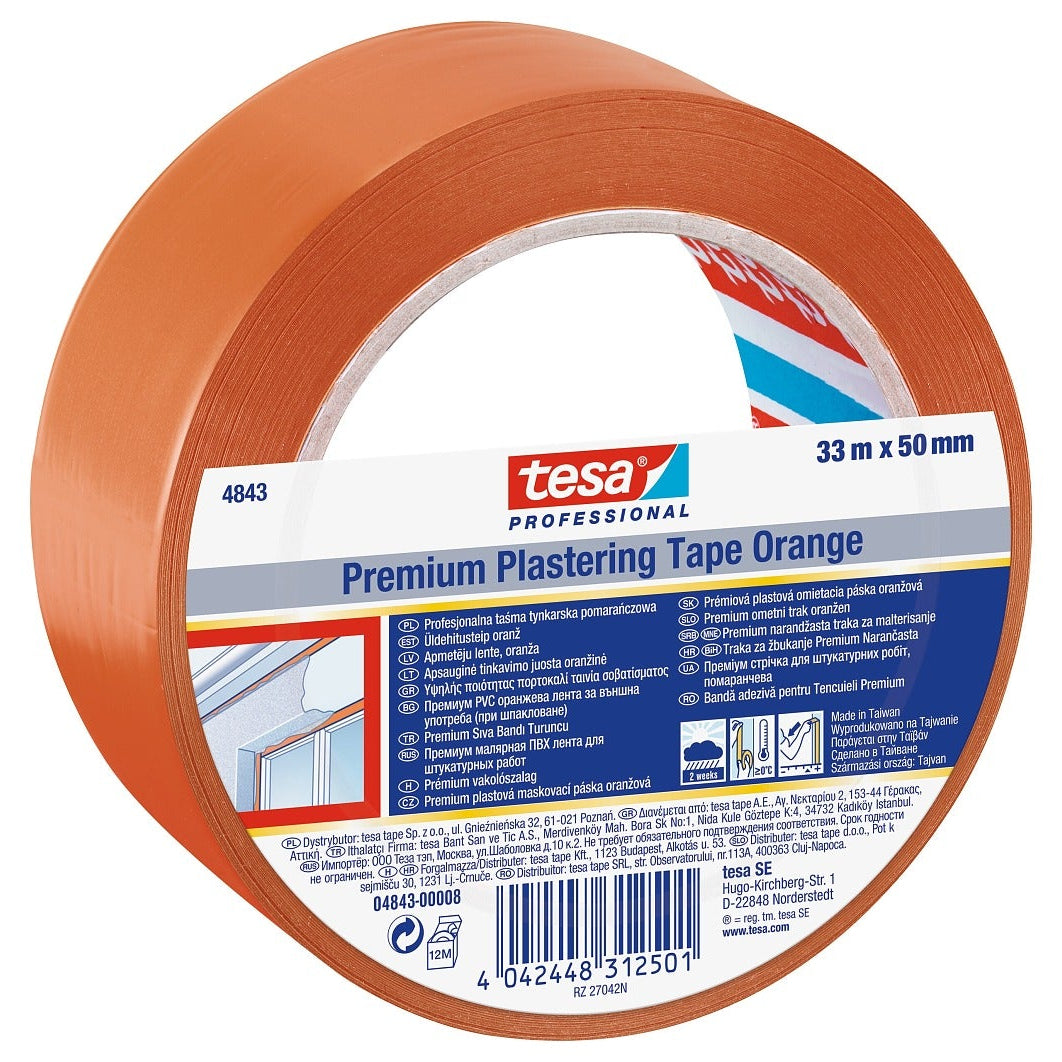 tesa® 4843, Klebeband, Schutzband, PVC (Polyvinylchlorid)-Folie, orange, 33m x 50mm